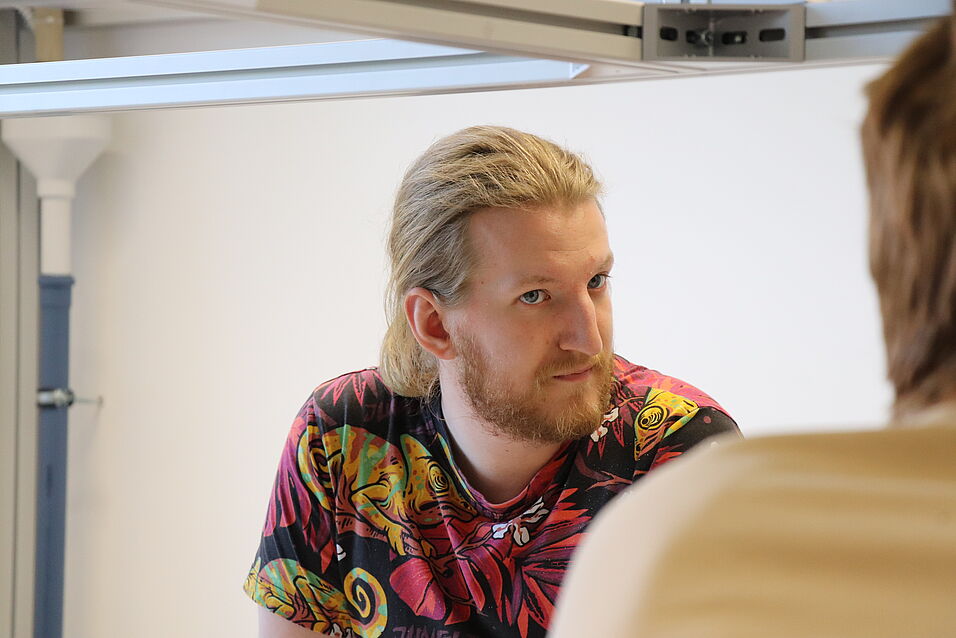 A person celebrating in the new lab.